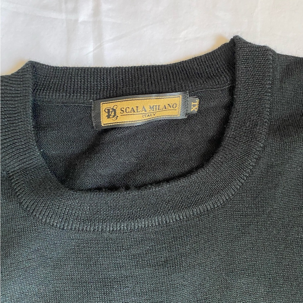 Old Money Mens Black Crewneck Knit Sweater Extra Large Wool Blend Minimalist - Picture 8 of 15